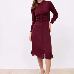 Styli Wine Regular Fit Self Pattern Dress-image-35
