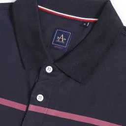 Arrow Sport Navy Cotton Regular Fit Striped Polo T-Shirt image 5