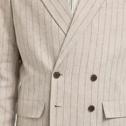 SELECTED HOMME Oatmeal Striped Relaxed Fit Double Breasted Blazer image 5