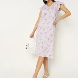 R&B Lavender Cotton Floral Print Night Dress image 5