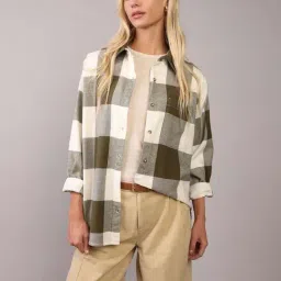 American Eagle Green Cotton Regular Fit Checks Shirt-picture-35