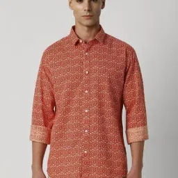 Van Heusen Red Cotton Slim Fit Printed Shirt-image-67