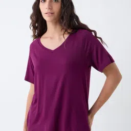Wunderlove by Westside Plum Solid T-Shirt-image-37