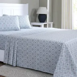 Maspar Jude Teal Cotton Geometric 144 TC Single Flat Bedsheet with 1 Pillow Case-picture-40