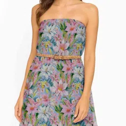 Moomaya Blue & Pink Regular Fit Floral Skirt image 3