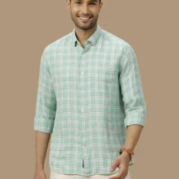 Linen Club Green Linen Contemporary Fit Checks Shirt-picture-41