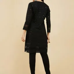Soch Black Cotton Embroidered Straight Kurta image 2