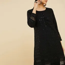 Soch Black Cotton Embroidered Straight Kurta image 4