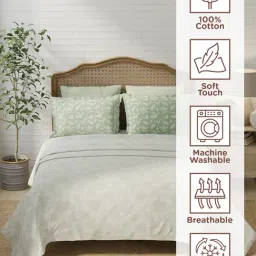 Layers Pure Nest Green Cotton Floral 180 TC King Bedsheet with 2 Pillow Covers image 5
