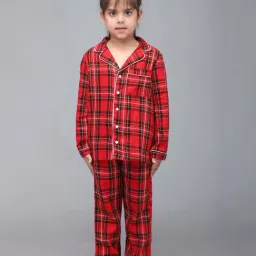 Biglilpeople Unisex Red Cotton Checks Full Sleeves Nightsuits-image-88