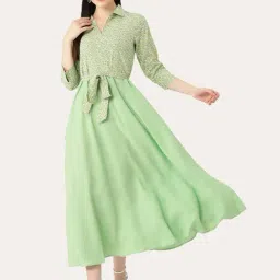 Deewa Mint Green Floral Print A-Line Dress-image-13