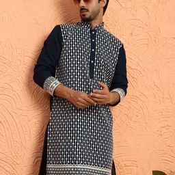 KRAFT INDIA LUXE Men Embroidered Thread Work Georgette Straight Kurta-picture-22