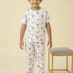 YK Boys Beige Cotton Blend Printed Clothing Set-picture-38