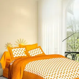 DGSM CRAFT Orange & Multicoloured Geometric 144 TC King Bedsheet with 2 Pillow Covers-picture-21