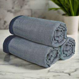Heelium Navy Blue and White 3 Pieces Bamboo 250 GSM Bath Towels-picture-32