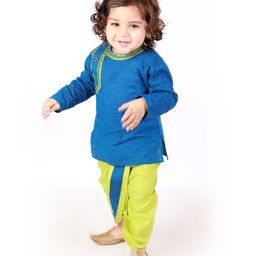 KID1 Full Sleeves Placement Embroidered Detail Kurta With Dhoti - Blue-picture-28