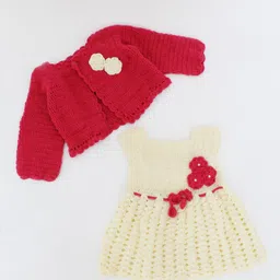 Woonie Full Sleeves Floral Applique Detailed Dress With Shrug - Cream-picture-28