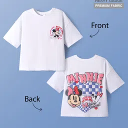 Pine Kids Disney Terry Knit Half Sleeves Oversize Drop Shoulder T-Shirt With Minnie Mouse Front And Back Graphics - White-image-36