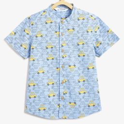 Campana 100% Cotton Woven Half Sleeves Busy Cars Printed Shirt With Mandarin Collar - Light Blue-picture-21