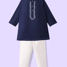 Babyhug Woven Full Sleeves Kurta & Pajama Set With Floral Embroidery Detailing - Navy Blue-picture-11