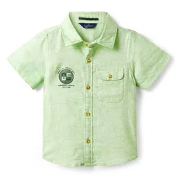 INFINITY Cotton Woven Half Sleeves 05 Number Printed Slub Shirt - Light Green-picture-37