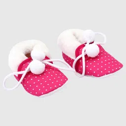 Coco Candy Polka Dots Printed Pom Pom Detailed Fur Booties - Dark Pink image 3