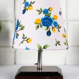 Devansh Cotton Square Brown Wood Table Lamp - Multicolor image 2
