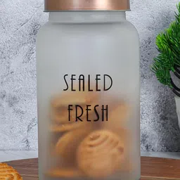 Femora Frosted Glass Jar for Kitchen Storage Gold Lid, 1500 ml, Set Of 6 image 2