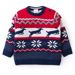 Babyhug Knit Full Sleeves Sweater Set with Intarsia Design -Navy Blue image 2