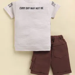 TOONYPORT Cotton Knit Half Sleeves Sporty Ways Text Puff Printed Tee & Shorts Set - Cream image 3