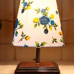 Devansh Cotton Square Brown Wood Table Lamp - Multicolor image 3