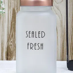 Femora Frosted Glass Jar for Kitchen Storage Gold Lid, 1500 ml, Set Of 6 image 3