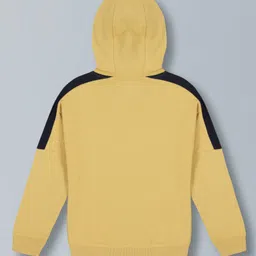 Plum Tree 100% Cotton Knit Full Sleeves Unbeaten Text Printed Hooded Sweatshirt & Joggers Set - Yellow image 4