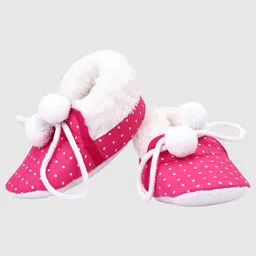 Coco Candy Polka Dots Printed Pom Pom Detailed Fur Booties - Dark Pink image 5