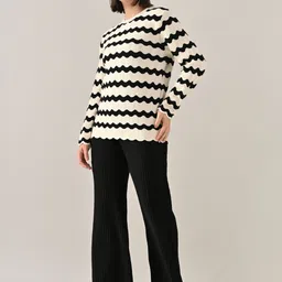 ANNY Zig Scallop Round-Neck Sweater With Palazzos Co-Ords image 2
