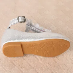 Cute Walk by Babyhug Clip Closure Ballerina with Floral Applique- Silver image 5