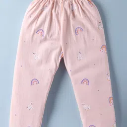 Teddy Sinker Knit Full Sleeves Co-Ord Night Suit with Rainbow Print - Pink image 5