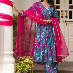 Moda Rapido Floral Printed V-Neck Empire Anarkali Kurta With Trouser And Dupatta-picture-29
