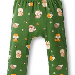 Babyoye 100% Cotton Interlock Knit Full Length Diaper Leggings With Eco Jiva Finish & Animal Print Pack Of 2 - Green & White image 5