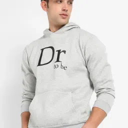 Campus Sutra Light Grey Regular Fit Printed Hooded Sweatshirt image 3