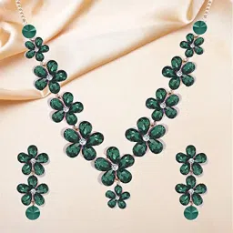 YouBella Crystal Green Jewellery Set image 1