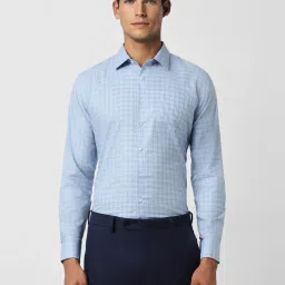 Van Heusen Blue Cotton Slim Fit Checks Shirt image 1