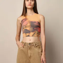 Only Orange Printed Cropped Top image 1