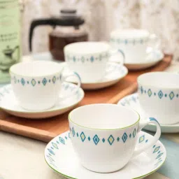 Goodhomes White & Blue Bone China 12 Piece Tea Set image 1
