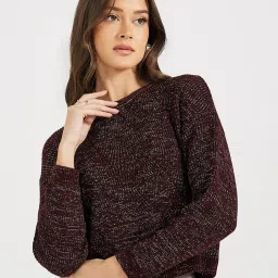 Styli Maroon Self Pattern Sweater image 1