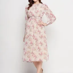 MADAME Off White Floral Print Midi Dress-image-92