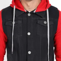 Campus Sutra Black & Red Regular Fit Hooded Jacket image 3