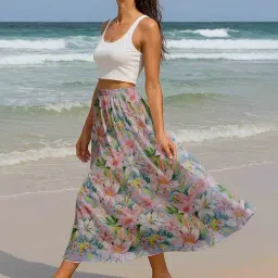 Moomaya Blue & Pink Regular Fit Floral Skirt image 4