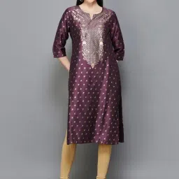 Melange by Lifestyle Purple Printed Straight Kurta-image-23