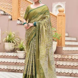 Satrani Green & Golden Silk Woven Saree With Unstitched Blouse-picture-11